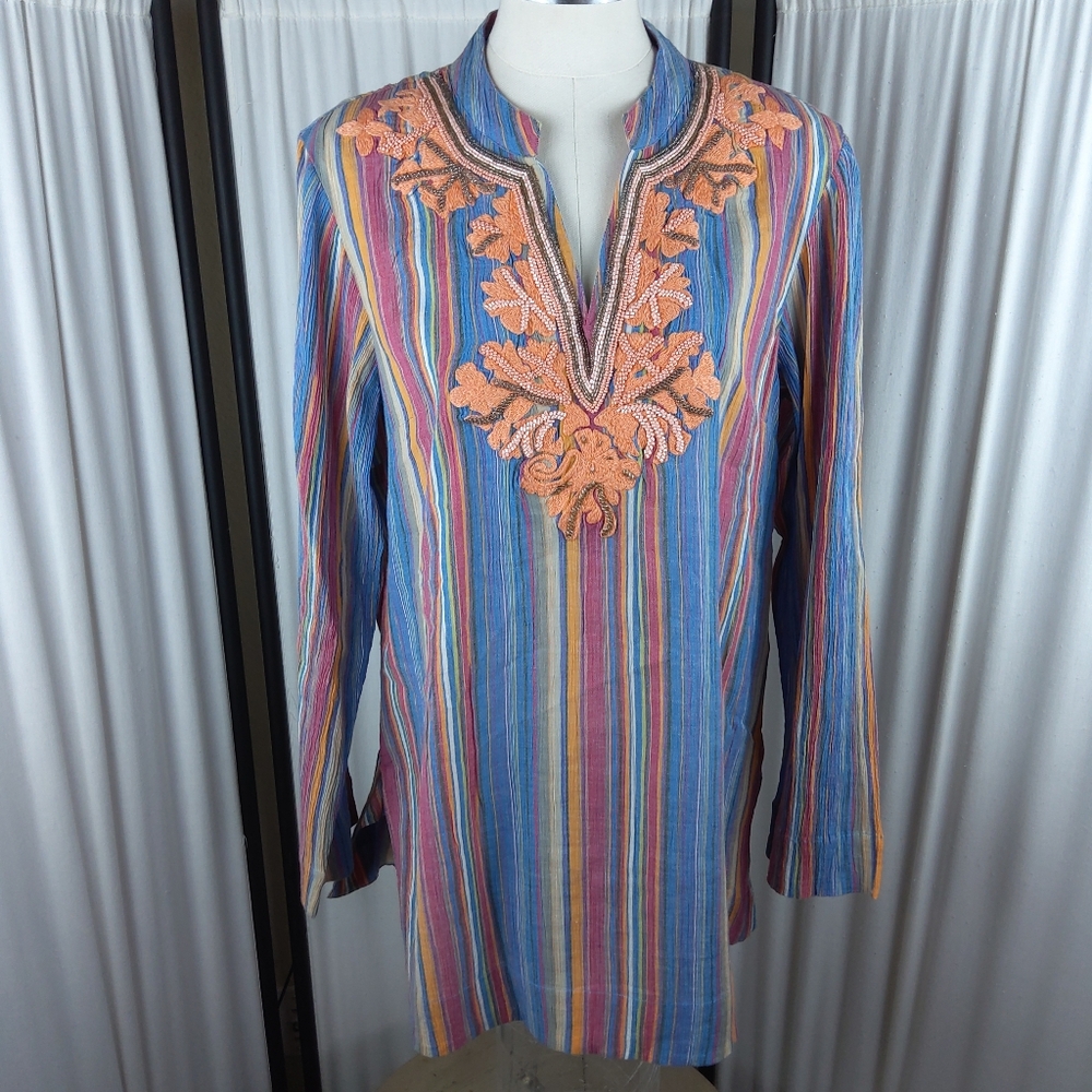 Soft Surroundings Turin Tunic, Colorful Embroidered Lightweight, Women's Size M